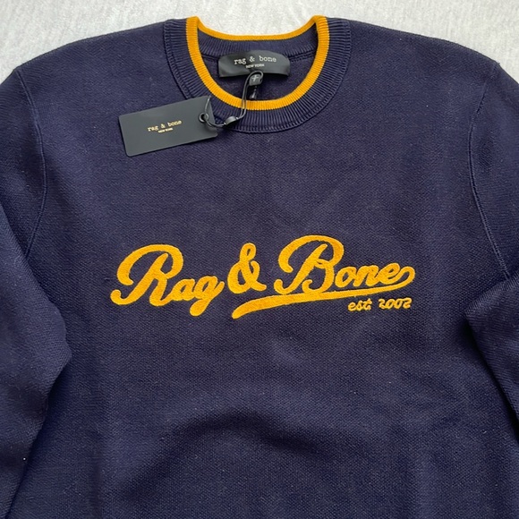 NWT Rag & Bone Navy Varsity Graphic Crew, Retro, Crew Neck, size S - Picture 7 of 12